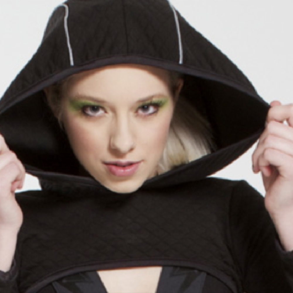 Plastik Wrap Black Cybergoth Long Sleeve Shrug with Hood XS